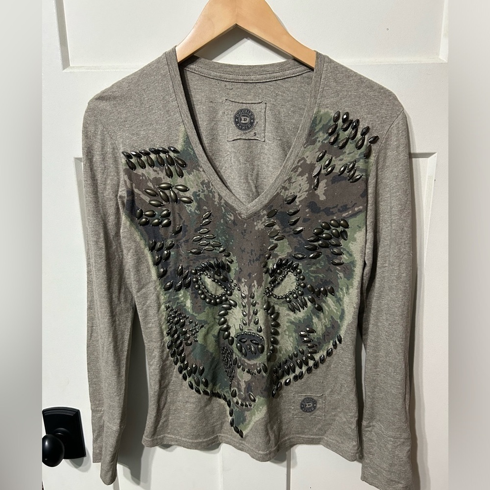 Double D Ranch Beaded embellishment Long Sleeve Top